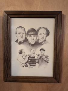 lot 335 image: Three Stooges Portrait Pencil Drawing Framed Artwork