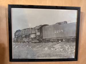 lot 337 image: Framed Steam Locomotive 2208 Black and White Photograph