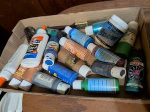 lot 390 image: Mixed Art and Craft Supply Lot with Acrylic Paints and Brushes