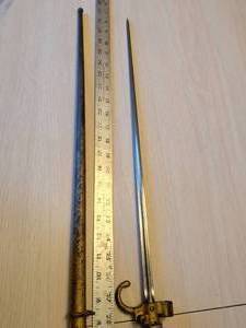 lot 419 image: Antique Military Needle Bayonet with Scabbard and Hook Attachment