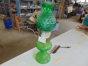 lot 1945 image: Green Glass Lamp