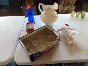 lot 1967 image: Blue vase - Wash Basin Pitcher and More