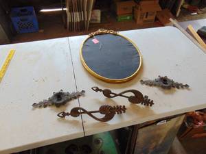 lot 1994 image: Gold Framed velvet - Brass Candle holders and Blind ends