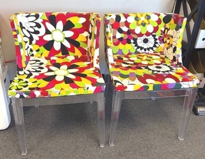 lot 1 image: Modway Mademoiselle acrylic base floral accent chairs (2) 30 x 20 x 18 in each