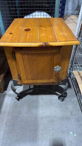 lot 257 image: Southwestern style end table or night stand with scrolled wrought iron legs 23x13x18