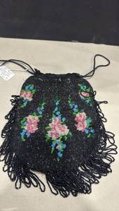 lot 1006 image: Victorian black glass micro beaded bag