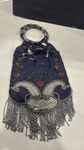 lot 1007 image: Victorian Beaded Floral Handbag with Tassel Fringe