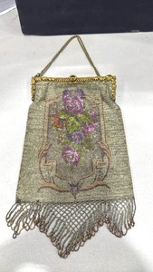 lot 1008 image: Victorian Beaded Evening Purse with Floral Pattern and Chain Handle