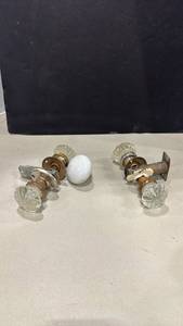 lot 1011 image: Antique Glass Door Knob Sets with Hardware