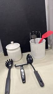 lot 1028 image: Kitchen Utensils with Ceramic Storage Containers