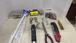 lot 1087 image: Mixed Hardware and Tool Lot with wire, screws and pruning saw and more
