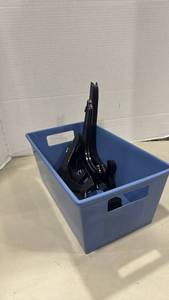 lot 1092 image: Black easels with Blue Storage Crate