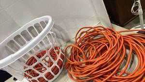 lot 1109 image: 2 Orange Extension Cord Bundle with Laundry Basket
