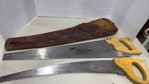lot 1115 image: Disston Crosscut Handsaw and curved handsaw with Leather Case