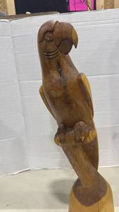 lot 2004 image: Hand Carved Wooden Parrot Figurine with Signature 23 inches tall