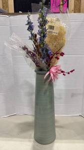 lot 2008 image: Stoneware Vase with Artificial Flower Arrangement 15 inches tall