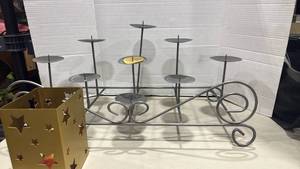 lot 2012 image: Metal Candelabra with Scrollwork Design 12x26x12 sand candle holder