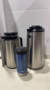lot 2050 image: Thermal Coffee Carafes and Travel Mug Set