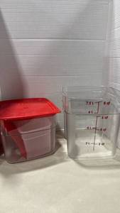 lot 2053 image: Clear Polycarbonate Food Storage Container Set with Red Lids