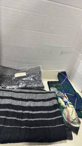 lot 2068 image: Lochcarron and other Striped Scarf and Novelty Baseball Tie Bundle