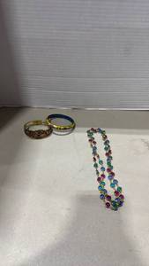 lot 2070 image: Decorative Enamel Bracelet and Beaded Necklace Set