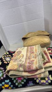 lot 2075 image: Crochet throw blanket, foot warmer and more