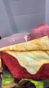 lot 2076 image: Burger beach towel and other towels with place mats