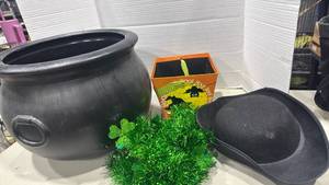 lot 2085 image: Halloween Decorations Bundle with Cauldron Bowl and Green Garland