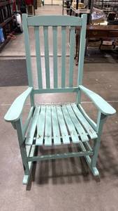 lot 2303 image: Wooden rocker 44x28x34 seat 18 inches needs repainted