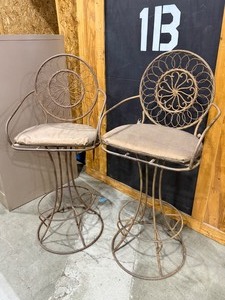 lot 2305 image: Iron Bar Stools with Cushioned Seats 29.5 inches tall floor to seat 19 inch wide seat