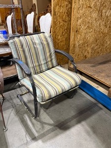 lot 2301 image: Wrought iron patio chair with cushion 31x23.5x28 seat 15 inches needs repainted