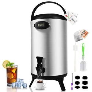 lot 30066 image: Insulated Beverage Dispenser 3 Gallon, Stainless Steel Hot Drink Dispenser, Hot Water Dispenser for Parties, Hot Water Urn with Stand for Coffee Chocolate Tea, Silver used