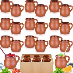 lot 30071 image: Gejoy Pack of 18 12 oz Cantaritos De Barro Clay Cups Mexican Clay Mugs Fiesta De Barro Mexicanos Coffee Mugs, Cocktail Glasses and Tea Cups for Tequila, Margaritas, Mojitos Cold Hot Drinks (Brick Red) - Retail $93