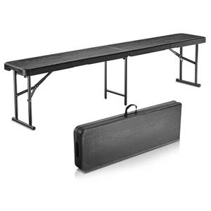 lot 30076 image: VEVOR Plastic Folding Bench, 6ft Portable Folding Bench, Smooth High Density Polyethylene Waterproof Outdoor Bench, Picnic Camping Table with Handle for Garden Soccer Playtime, Black (1 Pack)