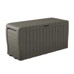 lot 30077 image: Keter Marvel Plus 71 Gallon Resin Outdoor Storage Box for Patio Furniture Cushions, Throw Pillows, Garden Tools and Pool Floats, Taupe
