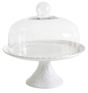 lot 30094 image: Jusalpha� 12 Inches White Porcelain Decorative Cake Stand-Cupcake Stand (CS01 - Glass Dome)