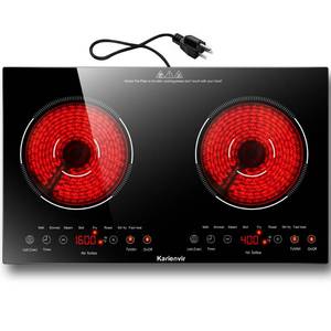 lot 30096 image: Karienvir 2 Burner Electric Cooktop 110v, 2000W Electric Stove Top Countertop & Built-in, Plug-in Electrics Cooktop 24 Inch, 8 Power Levels & 8 Functions, Touch Control, Safety Lock, Timer, Karienvir