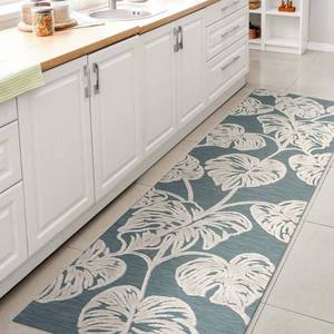 lot 30107 image: Tobago High-Low Two-Tone Monstera Leaf BlueIvory 2 ft. x 8 ft. IndoorOutdoor Runner Rug