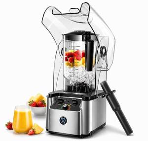 lot 30112 image: WantJoin Commercial Professional Blender With Shield Quiet Sound Enclosure 2200W Industries Strong and Quiet Professional-Grade Power, Self-Cleaning, Silver powers on