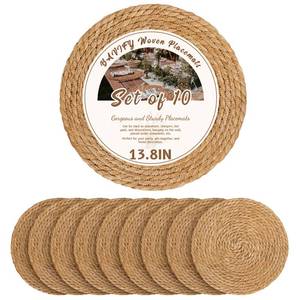lot 30115 image: 13.8 in Round Woven Placemats Plate Chargers Set of 10, Rattan Wicker Table Mats Chargers for Dinner Plates Boho Farmhouse Rustic Place Mats for Dining Table Decor