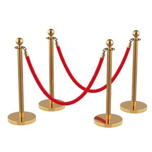 lot 30118 image: 4Pcs Stanchions and Velvet Ropes, Gold Stanchions with Retractable Belts, Crowd Control Barriers with Hollow Base, Red Carpet Ropes and Posts for Event & Party Supplies