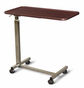 lot 30132 image: Medline at Home 150 Series Thermofoil Overbed Table, Mahogany - Adjustable Height, Tilting Surface - Ideal for Hospital & Nursing Home Use please look at picture