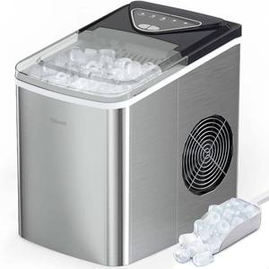 lot 31068 image: Silonn Ice Makers Countertop, 9 Cubes Ready in 6 Mins, 26lbs in 24Hrs, Self-Cleaning Ice Machine with Ice Scoop and Basket, 2 Sizes of Bullet Ice for Home Kitchen Office Bar Party