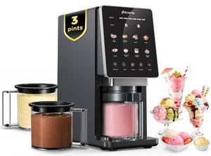 lot 31080 image: Alcarin Electric Ice Cream Maker Machine for Homemade, Frozen Treat, Gelato, Yorgurt, Sorbet, Mix-in & More, 10 One-Touch Programs with 3 Pints, Keto, Vegan, Dairy-Free Options(Not Freezer)