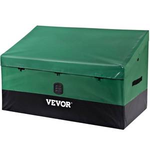 lot 31084 image: VEVOR Outdoor Storage Box, 150 Gallon Waterproof PE Tarpaulin Deck Box wGalvanized Frame, All-Weather Protection & Portable, for Camping, Garden, Poolside, and Yard, Black & Green