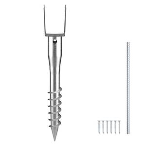 lot 31100 image: VEVOR No Dig Ground Anchor, 1 Pack 3.94 x 2.76 x 27.56 in DIY Screw in Post Stake, Includes 6 Lag Bolts & a Rebar, U-Shape Heavy Duty Steel Post Holder, Great for Mailbox Posts and Fence Posts