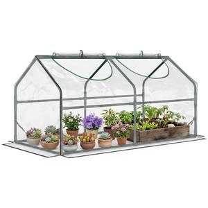 lot 31101 image: Outsunny 4 x 2 x 2 Portable Mini Greenhouse, Small Green House with PVC Cover, Roll-up Zippered Windows for Indoor, Outdoor Garden, Clear