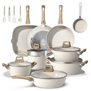 lot 31103 image: 25Pcs Pots and Pans Set Non Stick, Ceramic Cookware with Titanium-Reinforced Nonstick Coating, PFAS-Free & Induction Ready, Long-Lasting Performance, Full Kitchen Set with 3 Casseroles