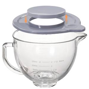 lot 31108 image: 5QT Glass Bowl Compatible with KitchenAid 4.5 and 5-Quart Tilt Stand Mixers,Glass Mixing Bowl with Lid, Measurement Markers and Handle