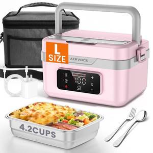 lot 31114 image: AERVOCE Electric Lunch Box for Adults - 8000mAh Cordless Heated Lunch Box for Women 1L Portable Food Warmer for Car, Office or Outdoor Jobsites(pink)